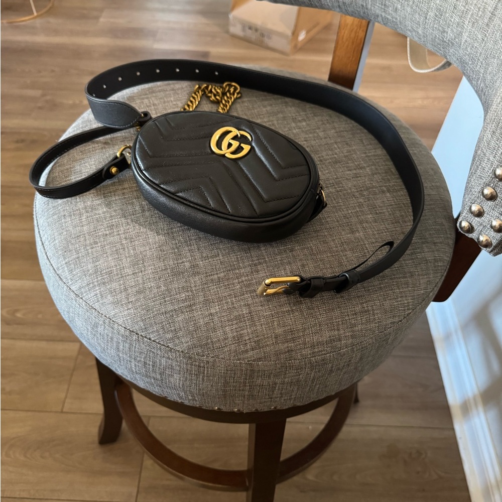 Gucci Black Leather Crossbody with Gold Accents